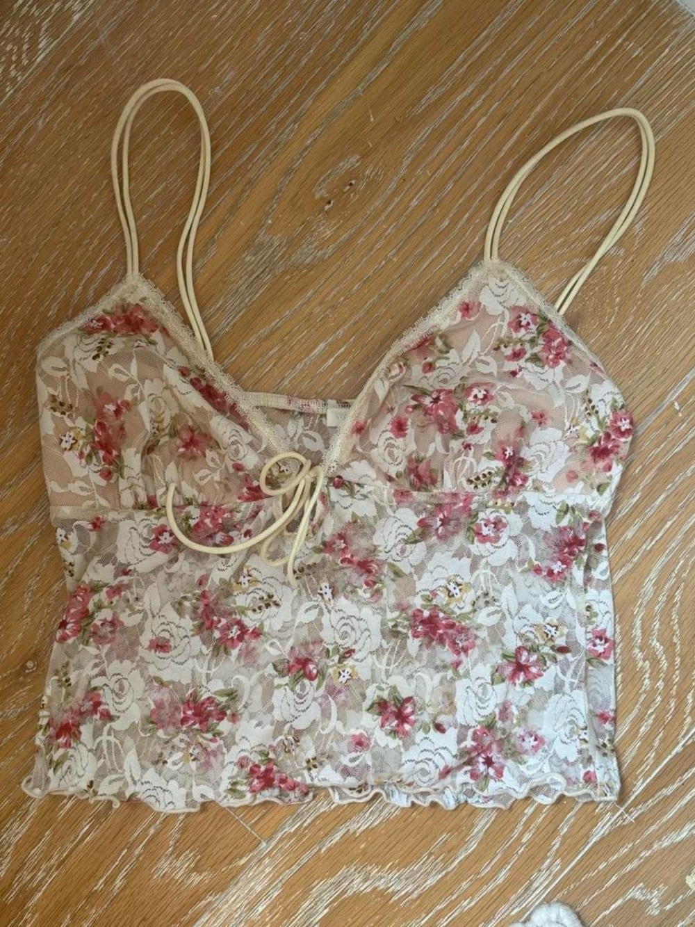 REVOLVE Floral Lace Camisole in Cream with Pink Roses